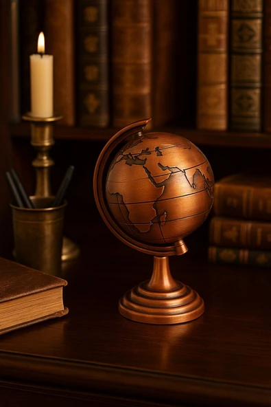 Ofisinize Masaüstü Dekorasyonu Bronz Metal Dünya Küresi Masaüstü Süs Ofis ve Ev Dekoru için 13x9 cm - Resim 2