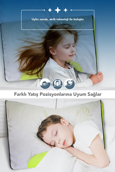 2 Adet Gold serisi klimalı çocuk yastığı,aloe vera kumaşlı cilt dostu ortopedik Visco parçacıklı yastık yıkanabilir kılıflı 1200 gr - Resim 6
