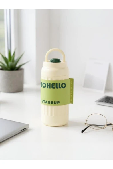 Fashion Çelik Termos Matara 460 ML Bej Beyaz - SHT-ST-8097 - Resim 2