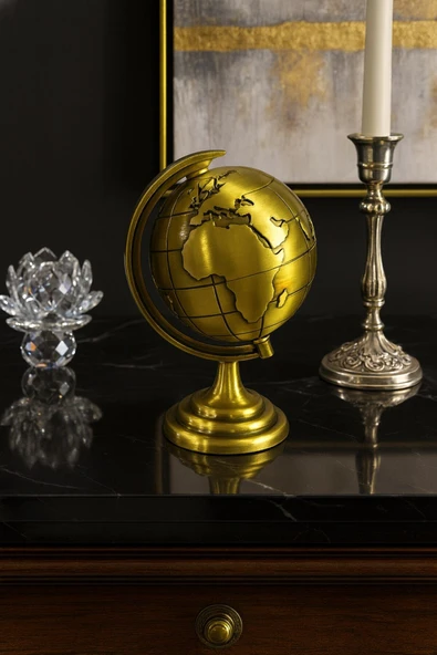 Ofisinize Masaüstü Dekorasyonu Gold Metal Dünya Küresi Masaüstü Süs Ofis ve Ev Dekoru için 13x9 cm ürün görseli 1