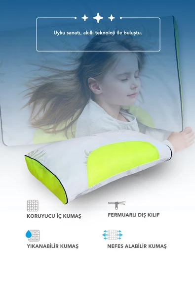 2 Adet Gold serisi klimalı çocuk yastığı,aloe vera kumaşlı cilt dostu ortopedik Visco parçacıklı yastık yıkanabilir kılıflı 1200 gr - Resim 5
