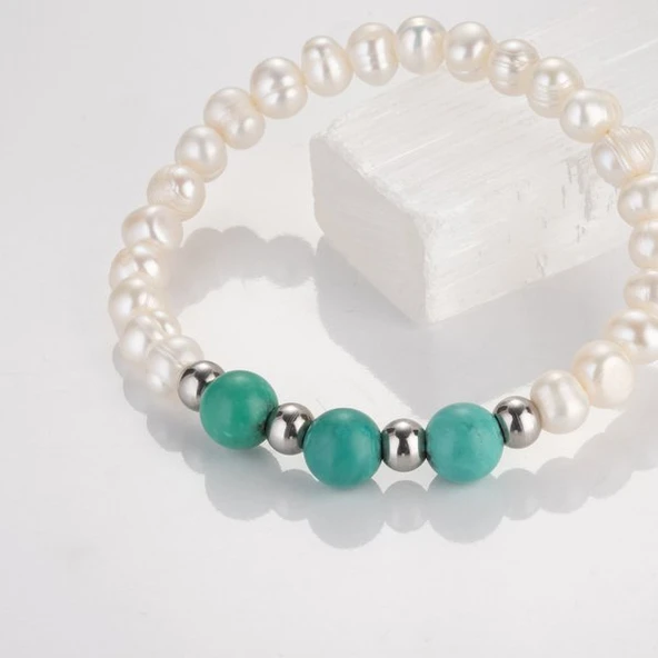 Gerçek İnci Turkuaz Taşı Bileklik MKT.1.10001.1 - Resim 2
