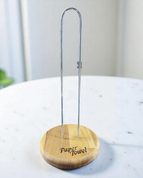 28cm Kağıt Havluluk, Peçetelik Tutucu, Metalik Renk Telli, Ahşap Standlı Paper Towel - 3