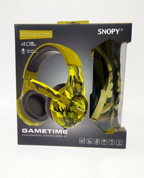 Snopy SN-8800 Kamuflas Desenli Bilgisayar ve Telefon uyumlu Kulak Üstü Mikrofonlu Kulaklık 3,5mm - 6