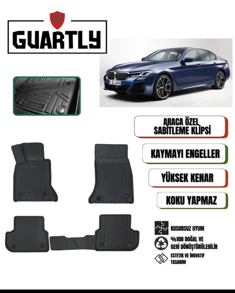 Guartly Bmw 5 Serisi G30 2017-2023 Arası Uyumlu Araca Özel Premium 4d Havuzlu Oto Paspas Takımı