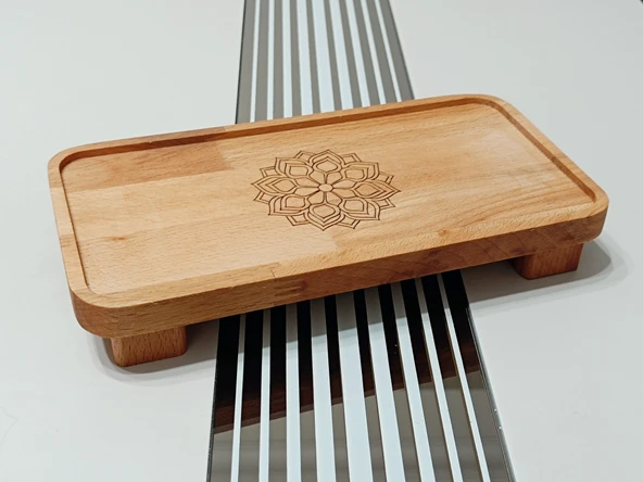 22x11 Cm Ayaklı Dikdörtgen Ahşap, Motif Desenli, Yağdanlık, Şişe, Mutfak Altlığı Ve Düzenleyici