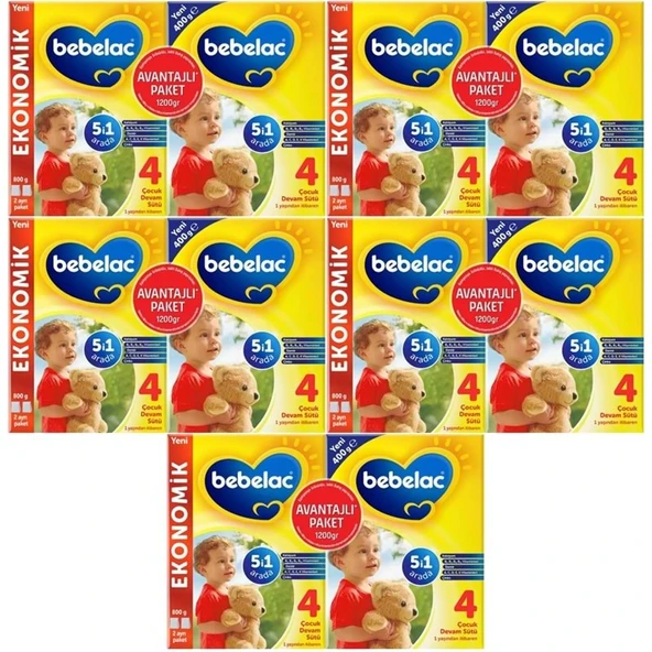 Bebelac 1200GR (800GR+400GR) No:4 Devam Sütü (1+ Yaş) Avantaj Pk (5 Li Set) ürün görseli