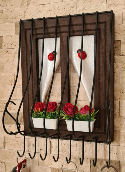 Ahşap Pencere Model Anahtarlık Kapı Duvar Tipi Anahtar Askılık Kahve, Kahverengi 21x16cm