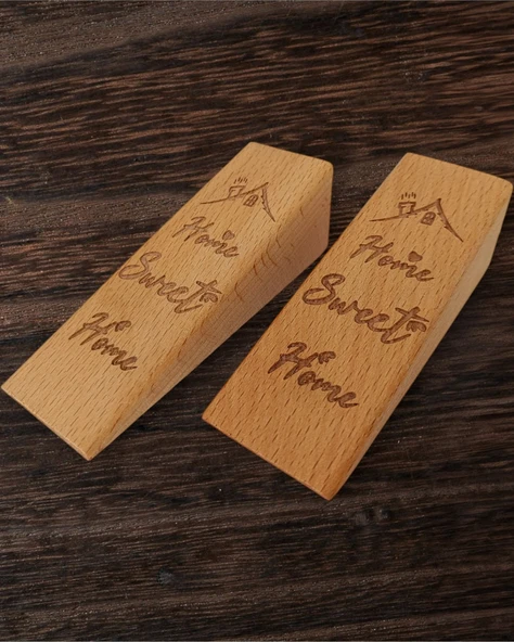 2 Adet Ahşap Kapı Stoperi Kapı Takoz Durdurucu Home Sweet Home Evim Güzel Evim Yazılı