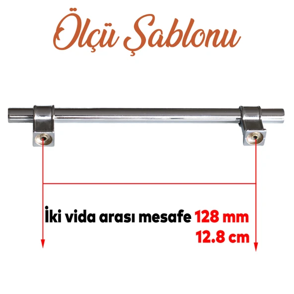 Mobilya Çekmece Mutfak Dolabı Dolap Kulpları Kulbu Krom Düz Metal Kulp Kulpu 128 mm - Resim 2