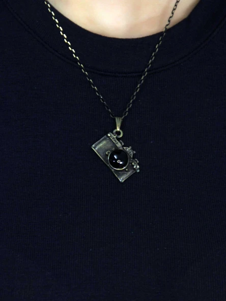 Doğal Taş Oniks Doğal Taşlı Fotograf Makinesi Modelli Antik Kadın Kolye euk42o ürün görseli