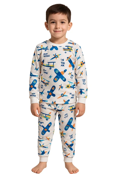 Time To FLY Beyaz Desenli Çocuk Pijama Takımı ürün görseli