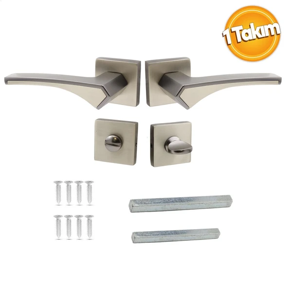 Kare Rozetli Banyo-Wc Kapı Kolu Sağa ve Sola Uygun Antrasit Saten 1 Takım - Resim 2