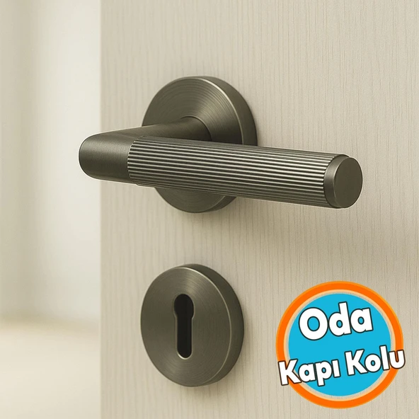 Antik Füme Oda Tipi Kapı Kolu Çizgili Rozetli Sağ Sol Uygun Modern İç Kapı Kilitlenebilir 1 Takım ürün görseli