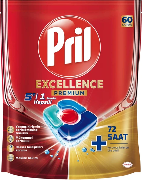 Pril Excellence 5'i 1 Arada Bulaşık Makinesi Deterjanı, 60 Kapsül ürün görseli