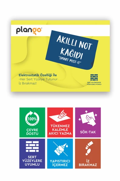 SARI - Elektrostatik Akıllı Not Kağıdı Yapışkansız Post-it 7x10cm - 50 Sayfa - Plango