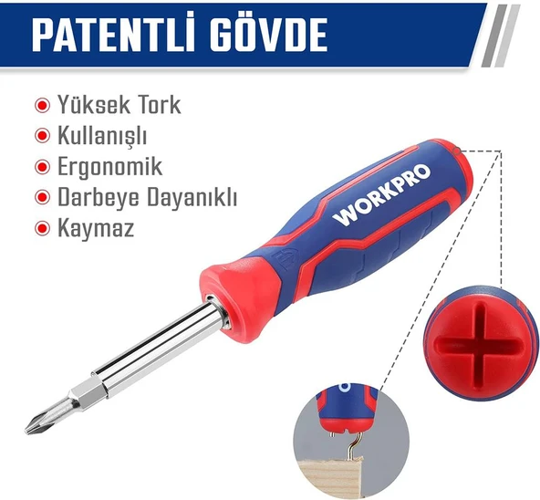 WORKPRO WP221306 15-IN-1 Çok Fonksiyonlu Değişken Uçlu Profesyonel Tornavida Seti + Bel Askı Kılıfı - 3