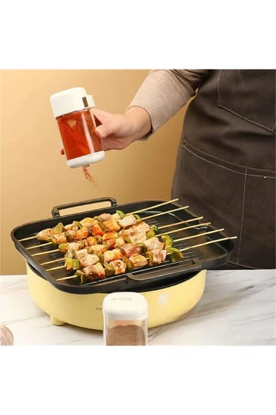 2li Tuşlu Basmalı Baharatlık Tuzluk Seti Gramaj Ayarlı Şekerlik Tuz Biber Baharat Saklama Kabı 140ml - Resim 7