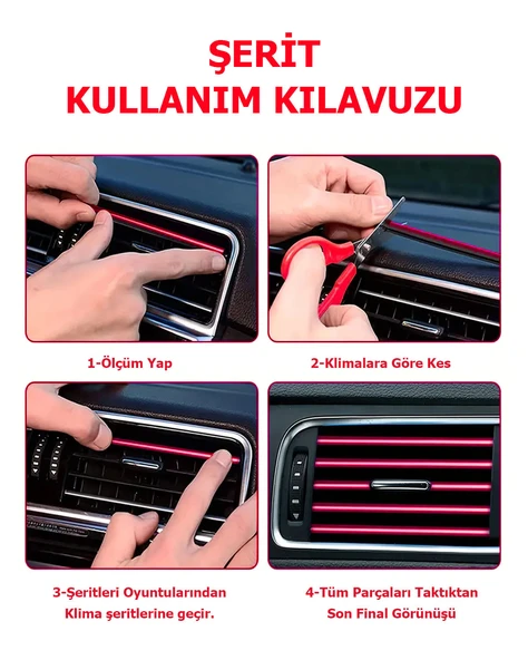 Tüm Araçlara Uyumlu, Evrensel U-Şekilli Araba Klima Çıkışı Dekoratif Yumuşak Şerit Aksesuarları - Resim 4