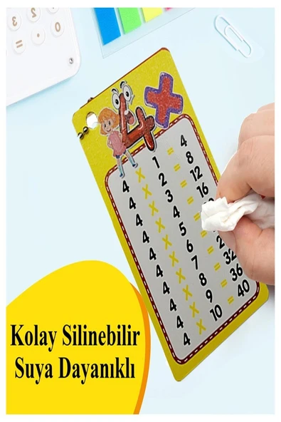 Zincirli Çarpım Tablosu 12 Adet 6x10 cm Cep Zircirli Çarpım Tablosu Yaz Sil Özellikli Karne Hediyesi Çarpım Kartları - 4