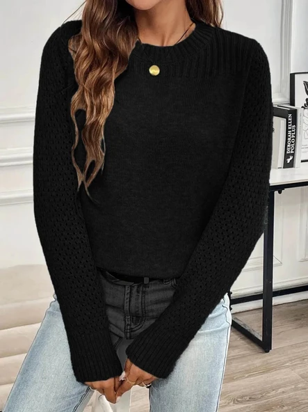 MDB Kadın Uzun Kollu Bisiklet Yaka Triko Bluz - Resim 4