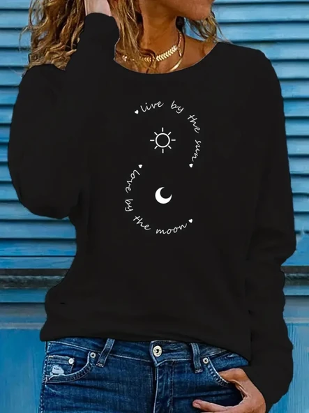 Kadın Uzun Kollu Bisiklet Yaka Desenli Viskon Bluz ürün görseli 1