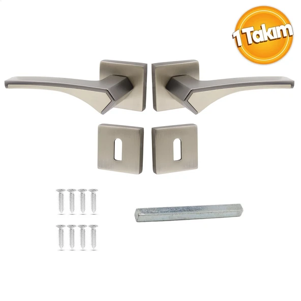 (1 Takım) Kare Rozetli Oda Kapı Kolu Sağa ve Sola Uygun Saten - Resim 2