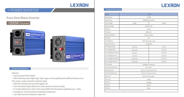 LEXRON 12 VOLT 1000 WATT 1 KW TAM SINUS İNVERTER - INVERTOR - Resim 2