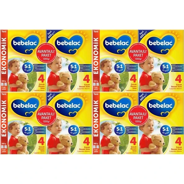 Bebelac 1200GR (800GR+400GR) No:4 Devam Sütü (1+ Yaş) Avantaj Pk (4 Lü Set) ürün görseli