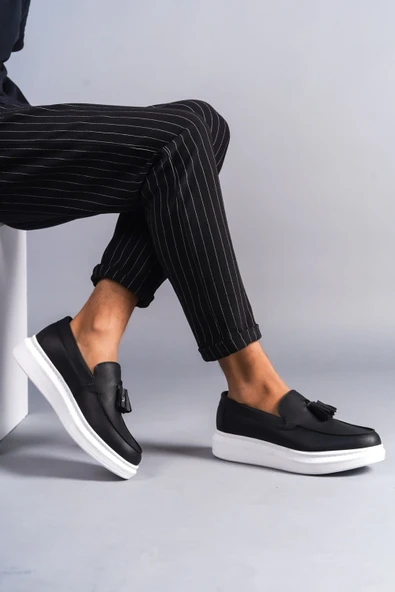 SLW154 Blaze Bağcıksız Püsküllü Cilt Erkek Günlük Spor Klasik Ayakkabı CBT - Siyah - 2