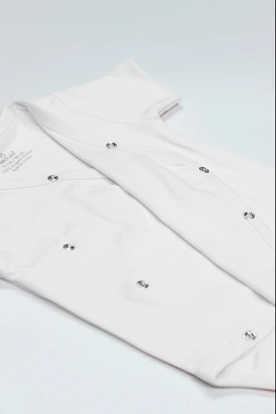 Bistyle Organik Natural Basic Style Kruvaze Yarım Kol Body Bs17101 Beyaz - Resim 4