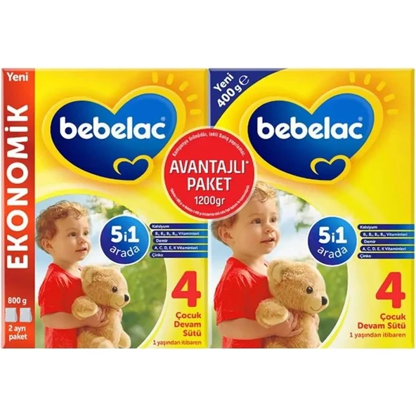 Bebelac 1200GR (800GR+400GR) No:4 Devam Sütü (1+ Yaş) Avantaj Pk (6 Lı Set) - Resim 2