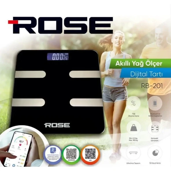 Rose RB-201 Akıllı Yağ Ölçer Dijital Tartı - Siyah