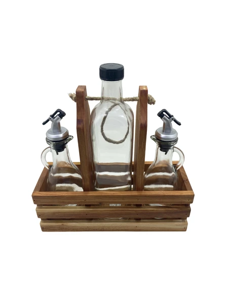 Ahşap Doğal 3Lü 2+1 Set Yağdanlık ve Sosluk Takımı(SET)(KİRAZ) Ahşap Rengi 2 SET - Resim 4