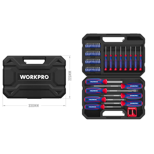WORKPRO WP200518 56 Parça CR-V Manyetik Profesyonel Tornavida & Bits Uç Seti - 3