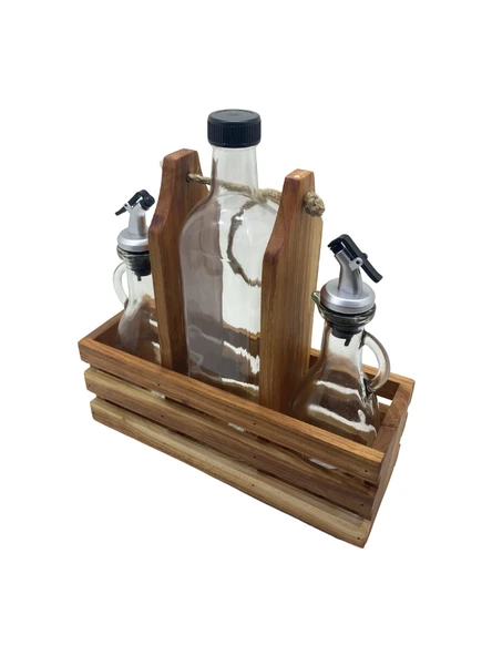 Ahşap Doğal 3Lü 2+1 Set Yağdanlık ve Sosluk Takımı(SET)(KİRAZ) Ahşap Rengi 5 SET - Resim 3