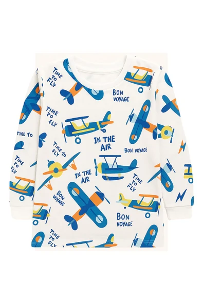 Time To FLY Beyaz Desenli Çocuk Pijama Takımı - Resim 3