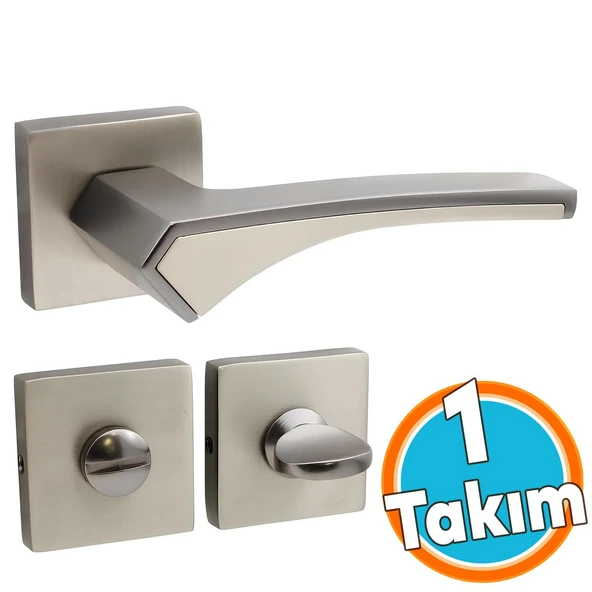 Kare Rozetli Banyo-Wc Kapı Kolu Sağa ve Sola Uygun Antrasit Saten 1 Takım ürün görseli