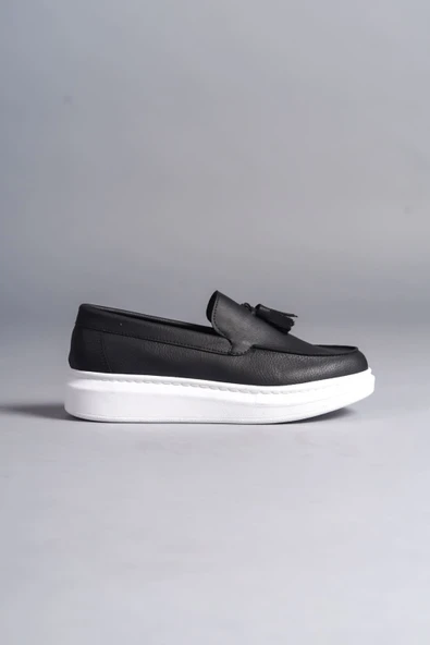 SLW154 Blaze Bağcıksız Püsküllü Cilt Erkek Günlük Spor Klasik Ayakkabı CBT - Siyah - 4