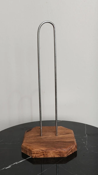 Dekoratif Ahşap Altlıklı Metal Kağıt Havluluk Tutucu (26 cm) - Mutfak Peçetelik Standı - 4