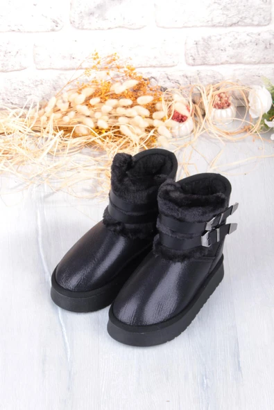 Fort Nurela Simli Süet İçi Kürklü Tüy Ve Toka Detaylı Anne Kız Kısa Kadın Bot - Resim 7