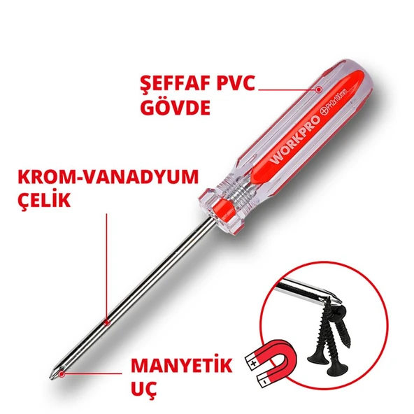 WORKPRO WP200533 7 Parça CR-V Manyetik Profesyonel Tornavida Seti - Resim 3