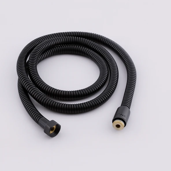 Spiral Paslanmaz Örgülü Duş Bağlantı Hortumu 150 cm Dayanıklı Esnek Banyo Aksesuarı Fıskiye Siyah ürün görseli