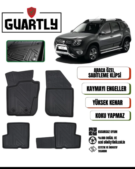 Guartly Dacia Duster 2009-2017 (4X2) Arası Uyumlu Araca Özel Premium 4d Havuzlu Oto Paspas Takımı