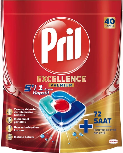 Pril Excellence 5'i 1 Arada Bulaşık Makinesi Deterjanı, 40 Kapsül, 40 Kaüsl ürün görseli 1