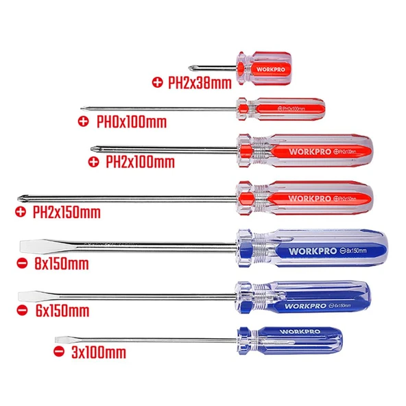 WORKPRO WP200533 7 Parça CR-V Manyetik Profesyonel Tornavida Seti - Resim 2