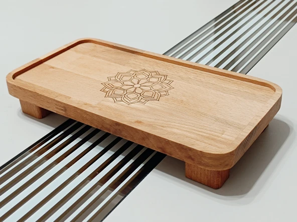 22x11 Cm Ayaklı Dikdörtgen Ahşap, Motif Desenli, Yağdanlık, Şişe, Mutfak Altlığı Ve Düzenleyici - 3