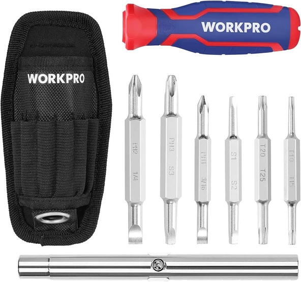 WORKPRO WP221306 15-IN-1 Çok Fonksiyonlu Değişken Uçlu Profesyonel Tornavida Seti + Bel Askı Kılıfı - Resim 2