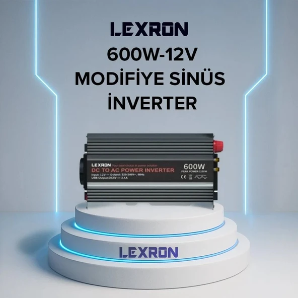 Lexron - İnges 12 Volt 600 Watt Modifiye Sinüs İnverter - 220 volt çevirici 12v 600w ürün görseli 1
