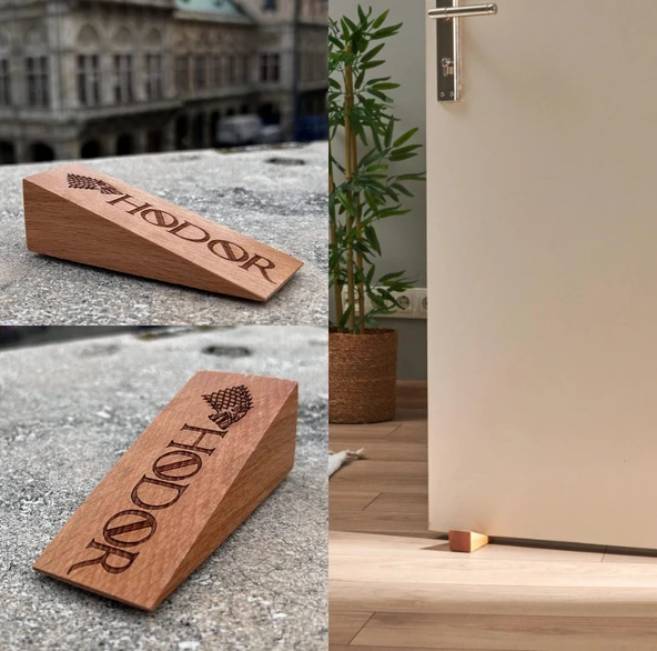 2 Adet Ahşap Kapı Stoperi Kapı Tutucu Takoz Durdurucu Hodor Yazılı Kaymaz Keçeli - 2